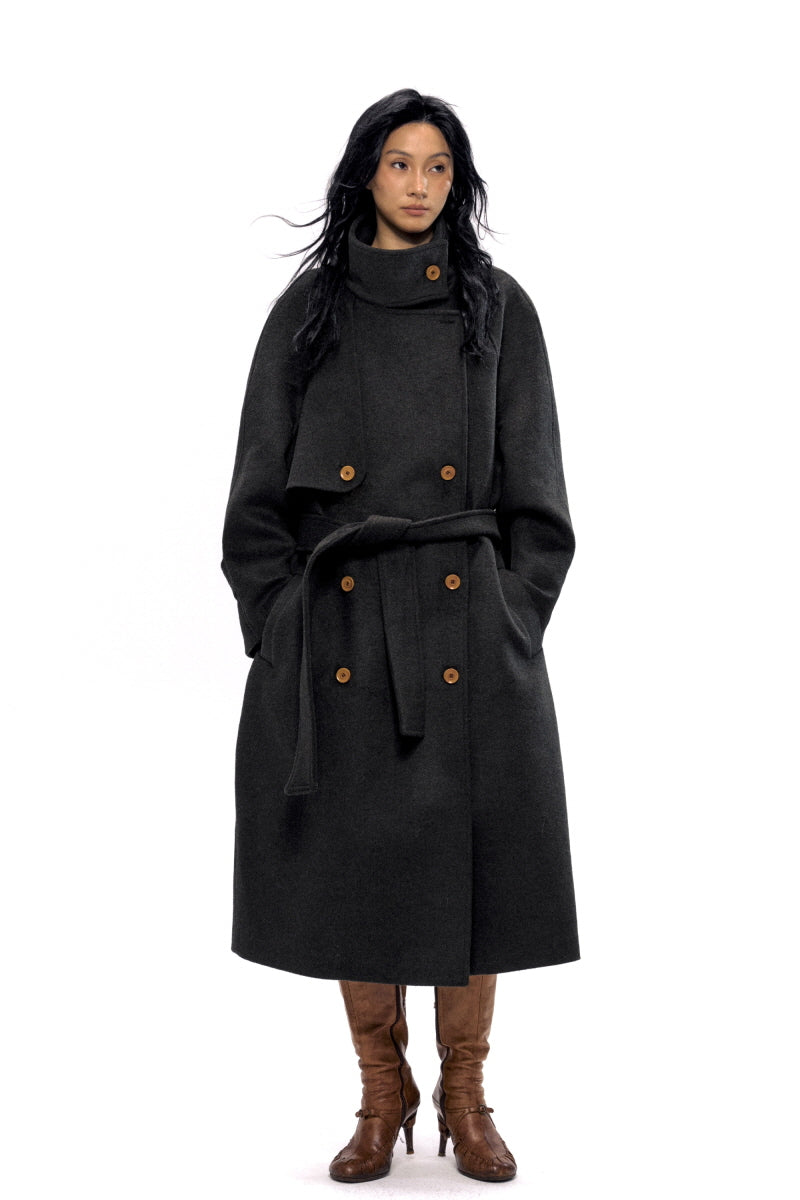 Structured Elegance Wool Maxi Coat