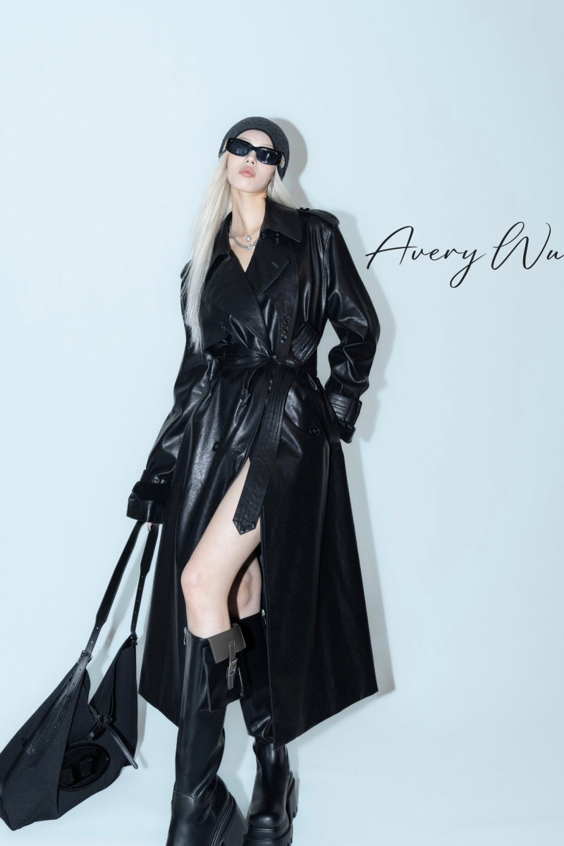 Fierce Noir | Timeless Rebel Long Leather Trench Coat