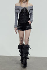 Gothic Cross Low-Rise Denim Shorts