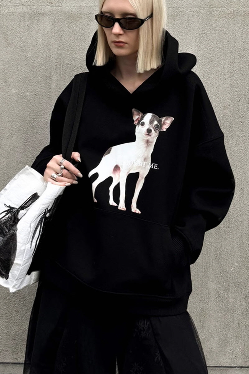 Chill Pup Oversized Hoodie-Black