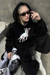 Chill Pup Oversized Hoodie-Black