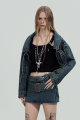 Rivet Edge Cropped Denim Jacket