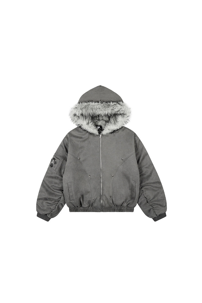 Frostbound Suede Fur Hooded Jacket