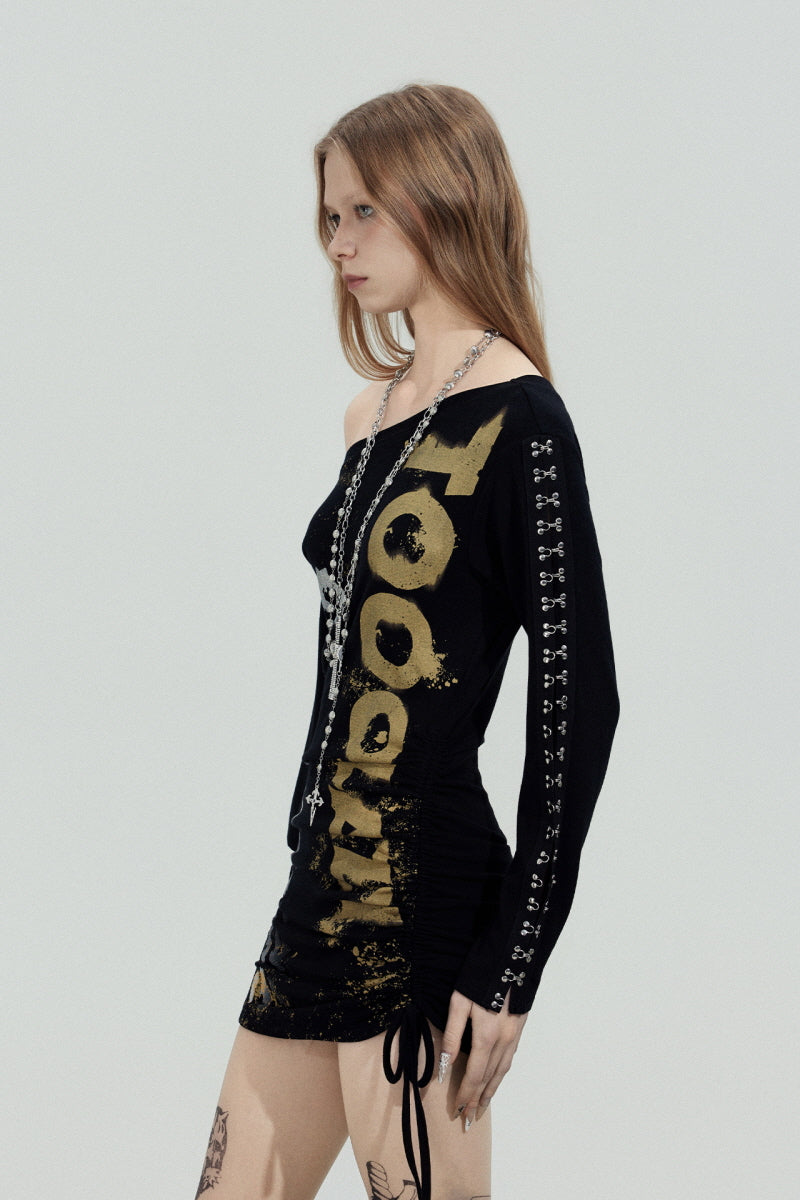 Gold Rebel One-Shoulder Mini Dress