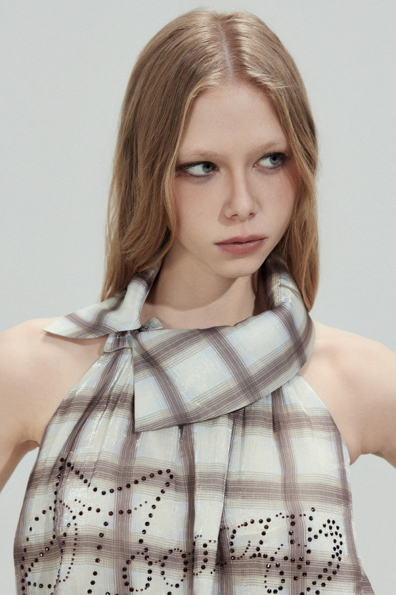 Sheer Plaid Halter Top