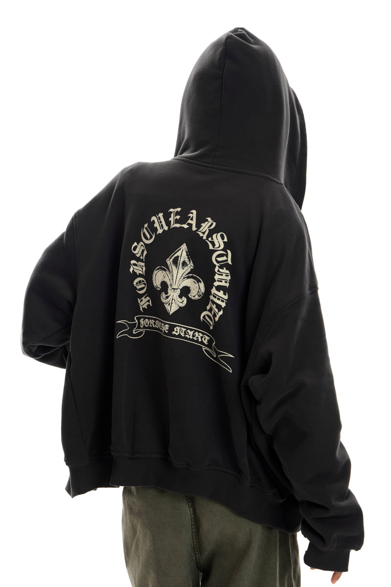 Gothic Emblem Oversized Zip Hoodie