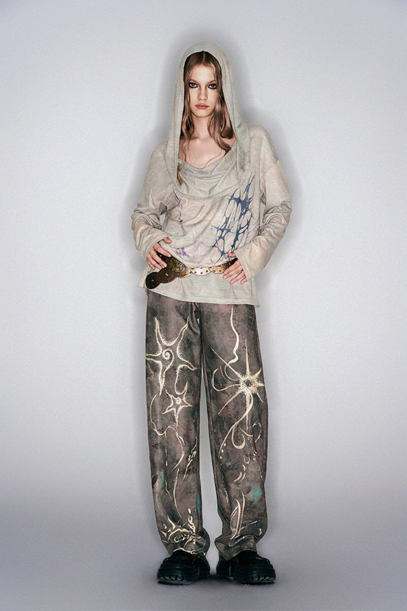 Ethereal Rust Abstract Printed Wide-Leg Pants