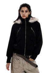 Urban Edge Fur-Trim Short Jacket - Black