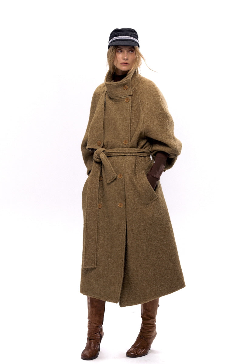 Belted Elegance Long Wool Coat