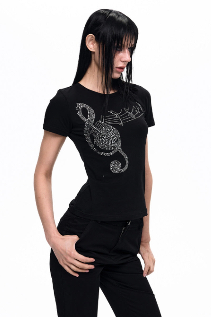 Rhinestone Note Slim T-Shirt