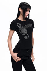 Rhinestone Note Slim T-Shirt