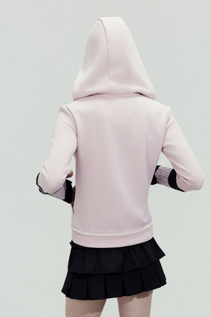 Grunge Print Cropped Zip Hoodie