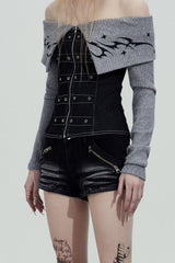 Gothic Cross Low-Rise Denim Shorts