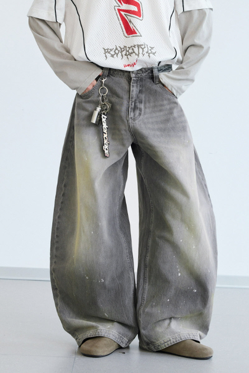 Vintage Grey Wide-Leg Denim Pants