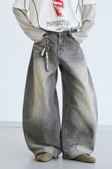 Vintage Grey Wide-Leg Denim Pants