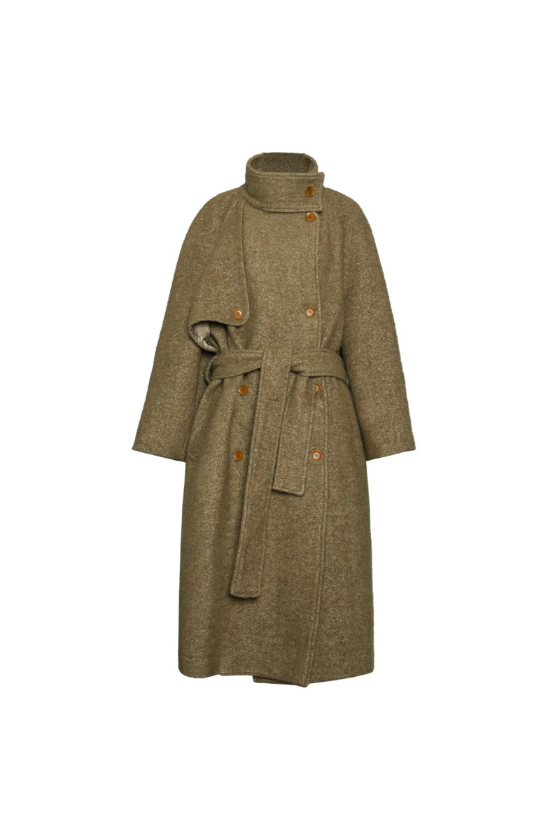 Belted Elegance Long Wool Coat