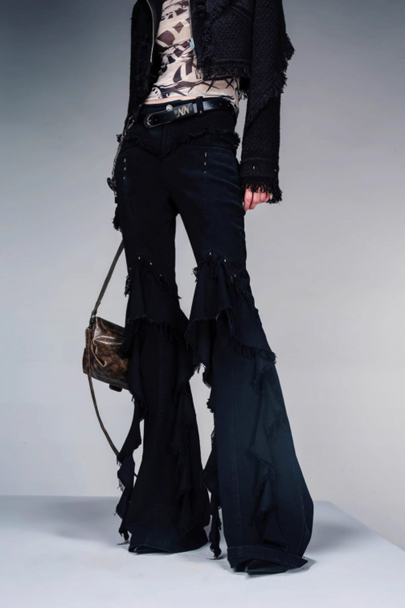 Fringe Rhythm Flared Pants-Black