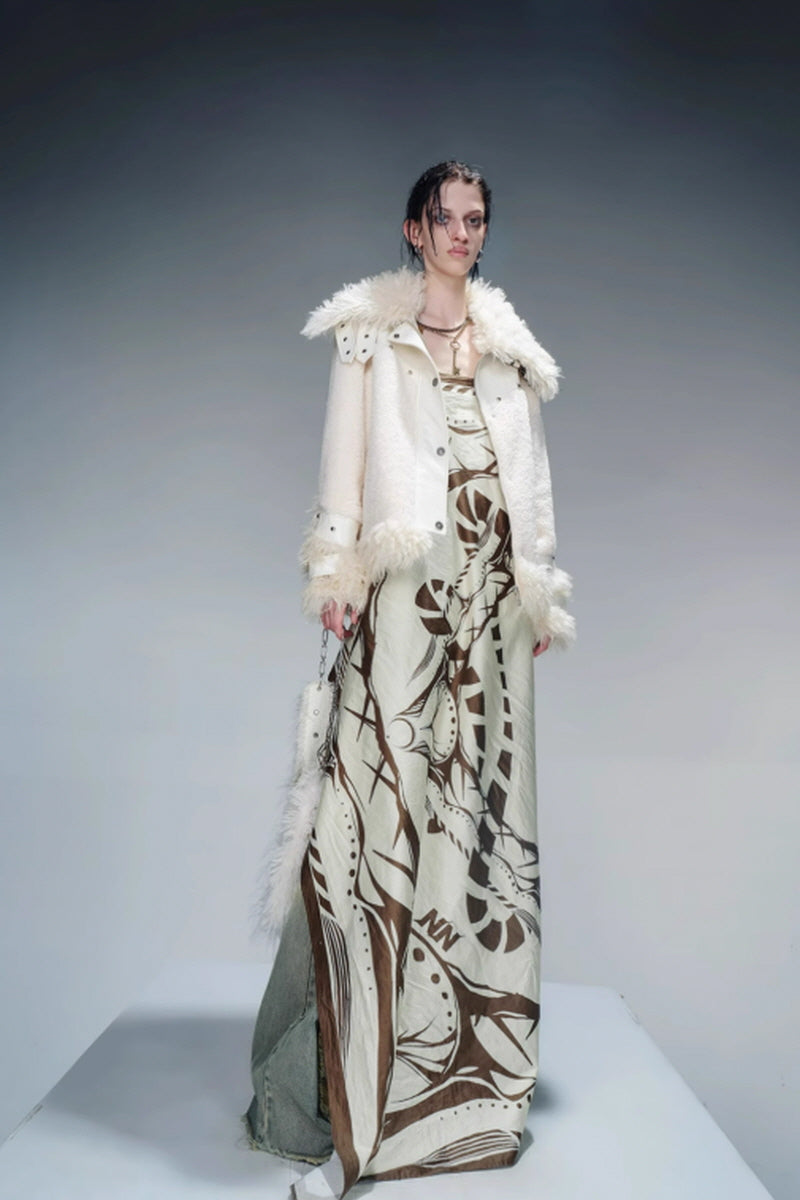 Velvet-Lined Luxe Fur Coat-Creamy-White