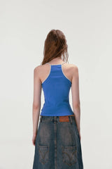 Urban Rhythm Contrast Strap Tank-Blue