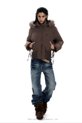 Frostbound Lace-Up Cropped Puffer Jacket - Brown