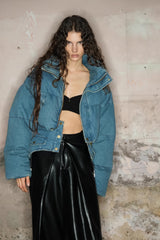 Cropped Denim Down Puffer Jacket