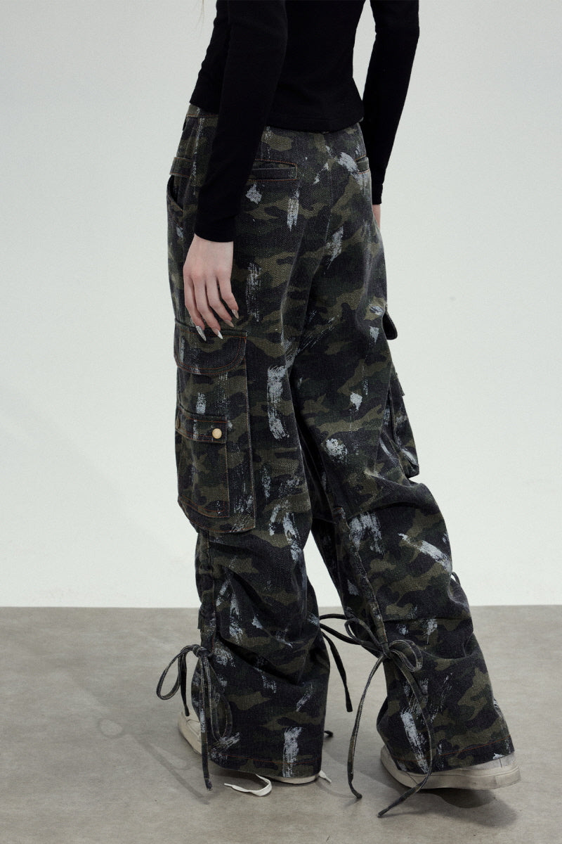 Camo Strap Wide Cargo Pants