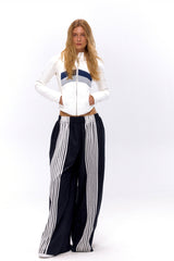 Wide-Leg Stripe Panel Pants