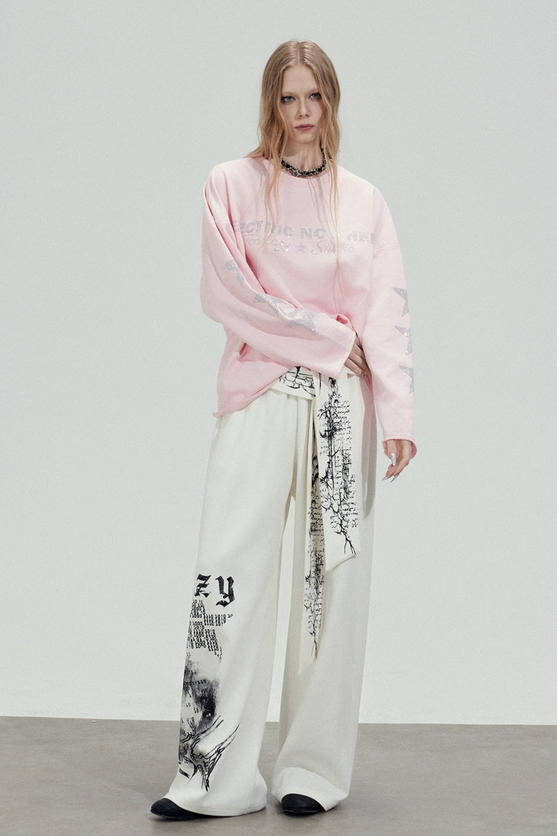 Graphic Tie Wide Sweatpants - White