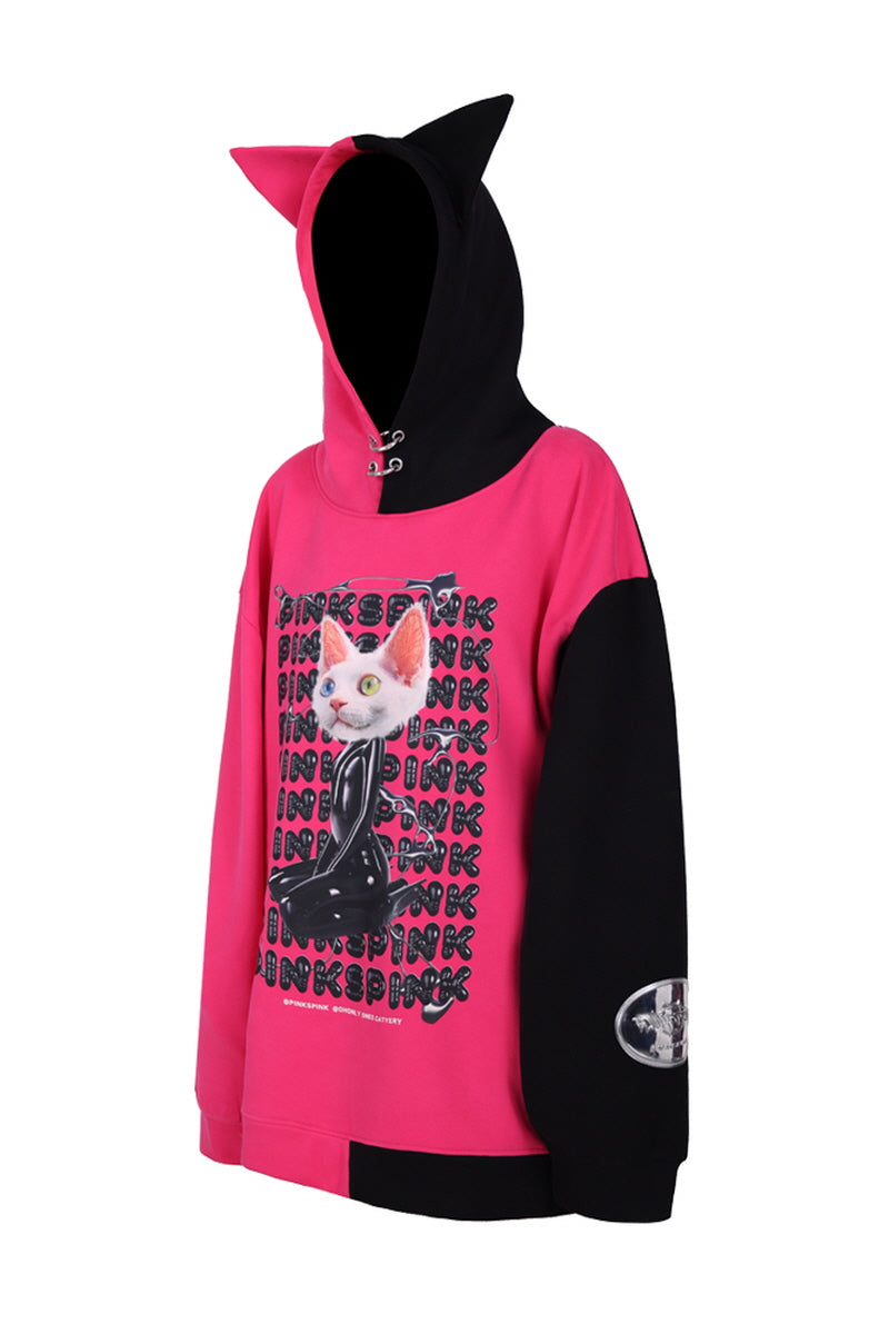 Cyber Sphynx Split-Tone Cat-Ear Hoodie