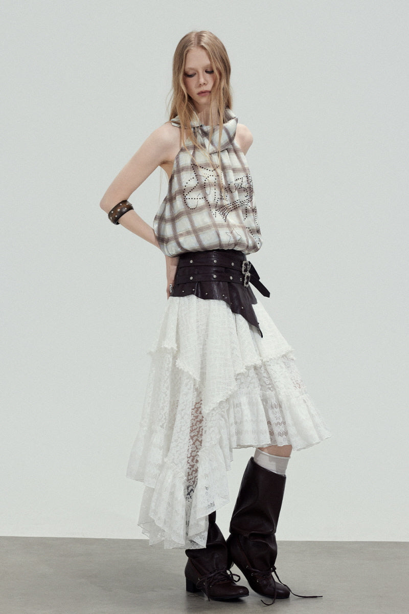 Sheer Plaid Halter Top