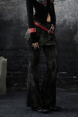 Washed Layered Panel Flare Pants