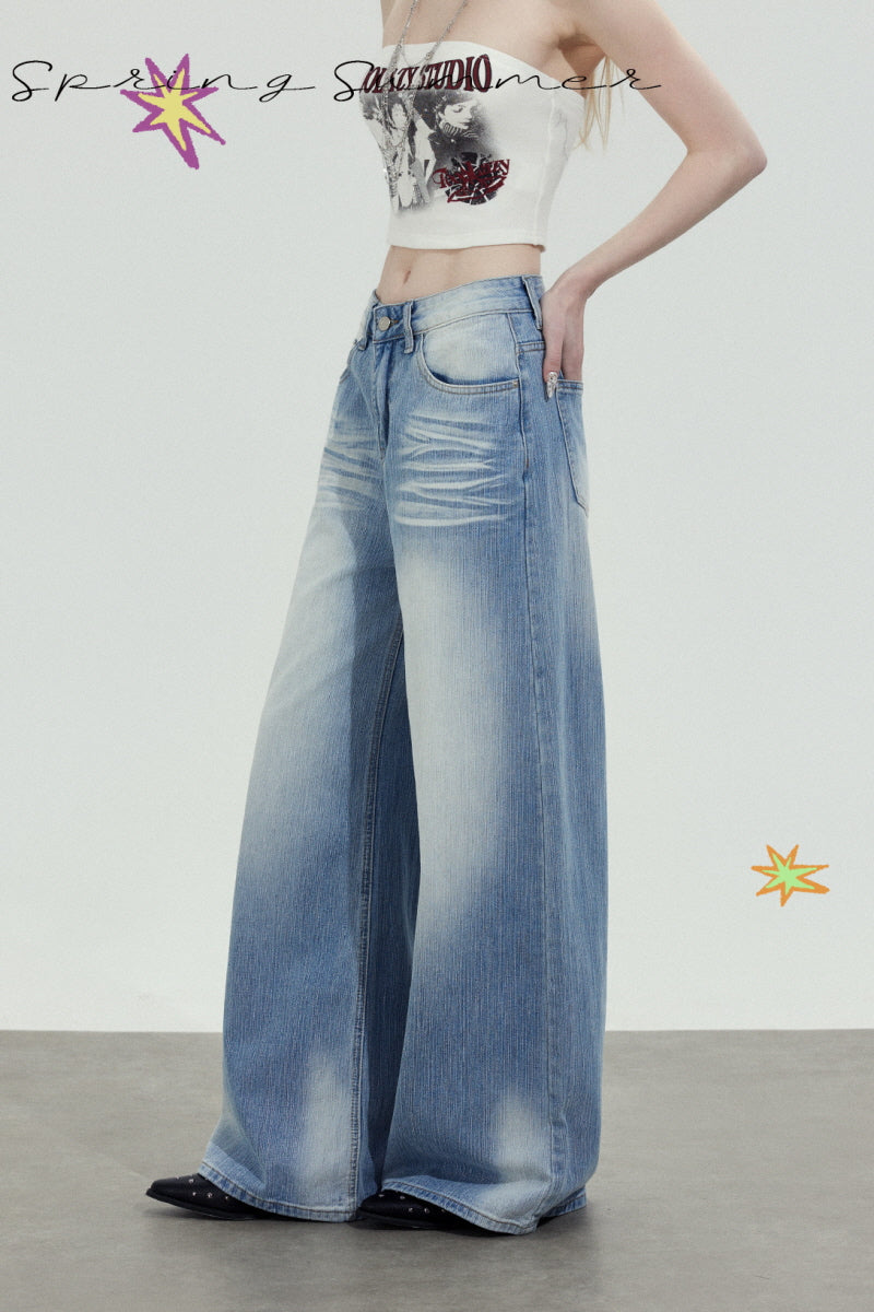 Vintage Wash Wide Leg Jeans