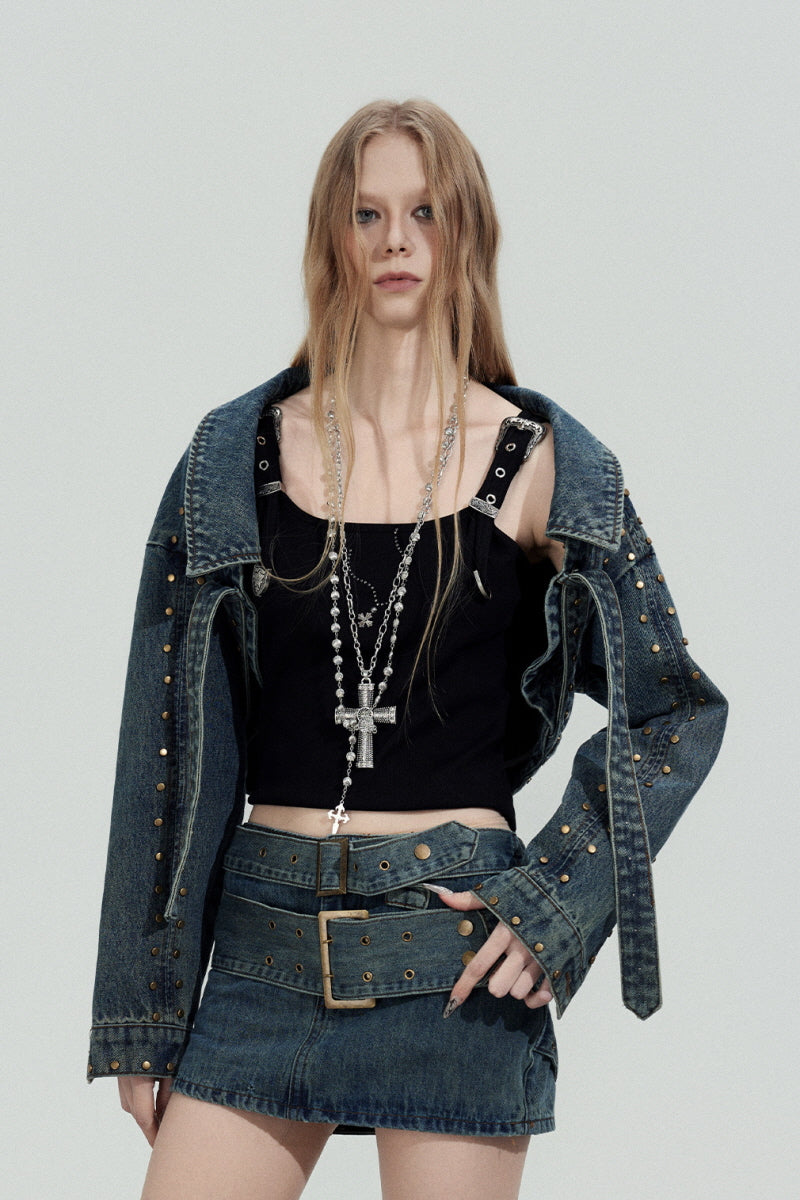 Rivet Edge Cropped Denim Jacket