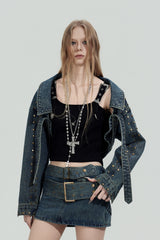 Rivet Edge Cropped Denim Jacket