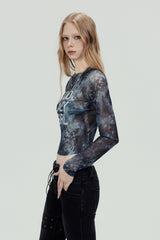 Smoky Mesh Graphic Long Sleeve Top