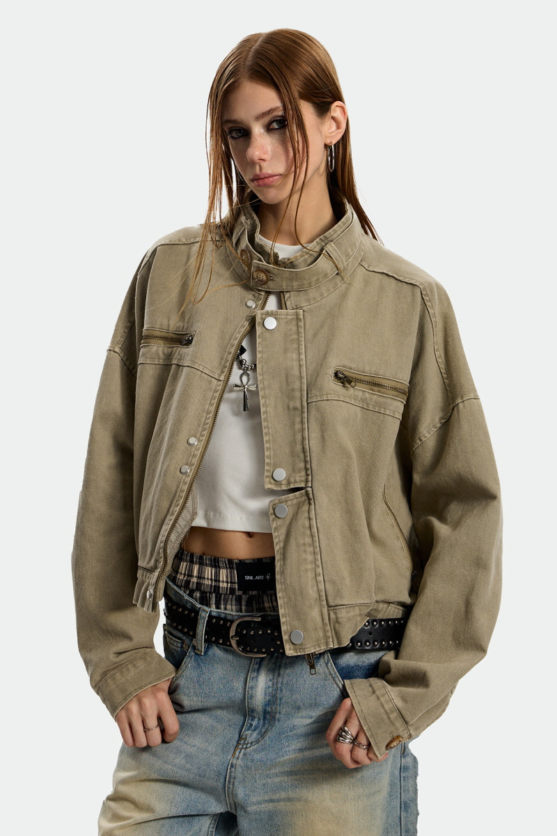 Rust-Toned Rebel Cropped Workwear Jacket