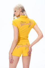 Rhinestone Angel Curve Polo Top