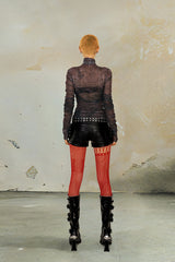 Blurry Cross Mesh Ruched Top