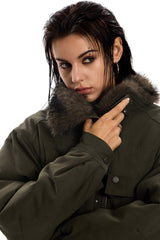 Midnight Cargo Fur-Collar Jacket - Coffee