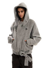 Urban Wool Tie-Belt Hoodie Jacket