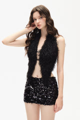 Wild Muse Leopard Faux Fur Halter Top