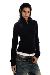 Cross-Stitch Slim Zip Knit Jacket