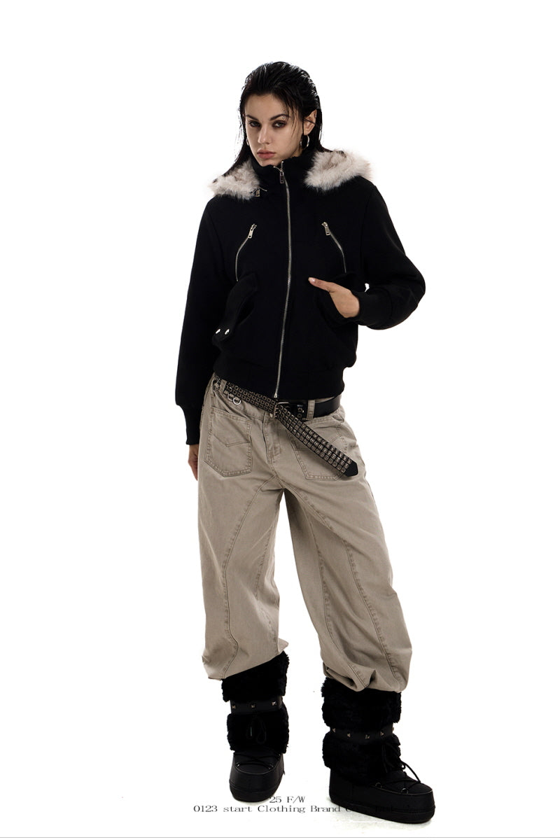 Urban Edge Fur-Trim Short Jacket - Black