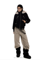 Urban Edge Fur-Trim Short Jacket - Black