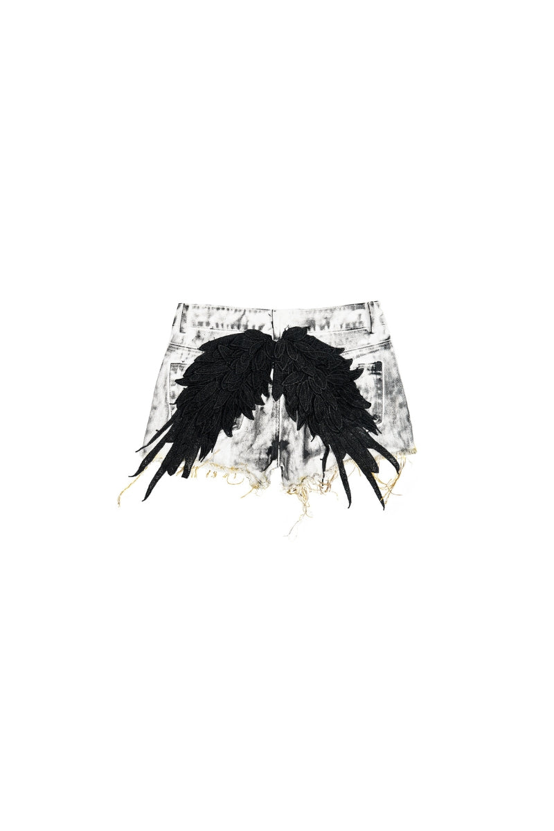 Wing Detail Denim Hot Pants