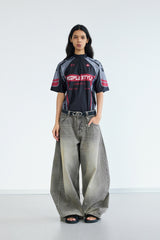 Vintage Grey Wide-Leg Denim Pants