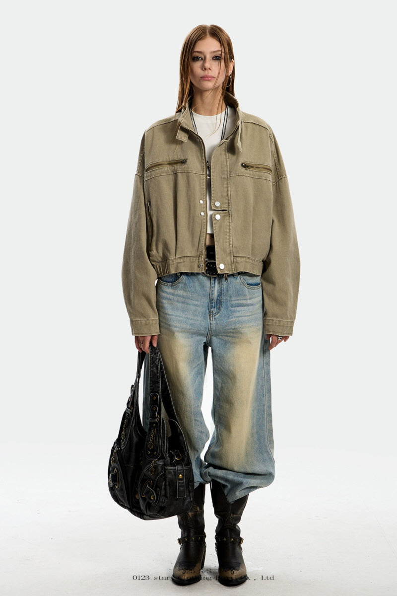 Rust-Toned Rebel Cropped Workwear Jacket