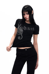 Rhinestone Note Slim T-Shirt