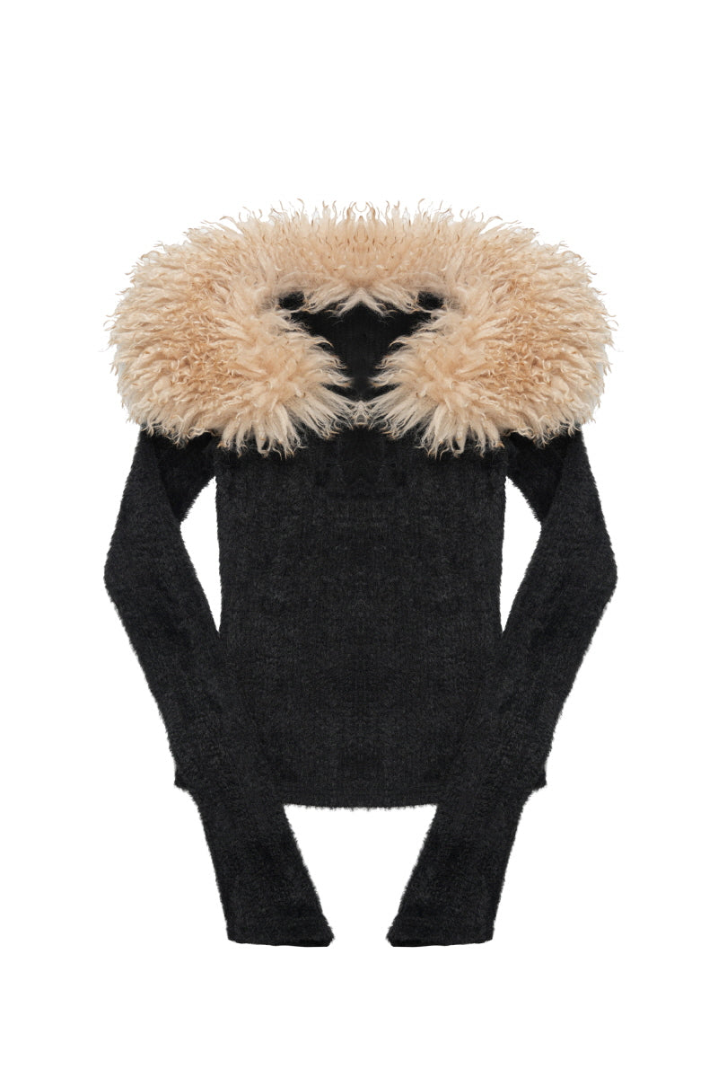 Plush Embrace Fur Collar Knit Sweater