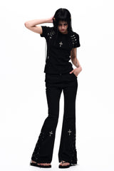 Cross Lace-Up Slim T-Shirt